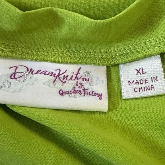 Dream Knits Quacker Factory XL Shirt Top Green Solid Short Sleeve V Neck Beaded - Picture 5 of 6